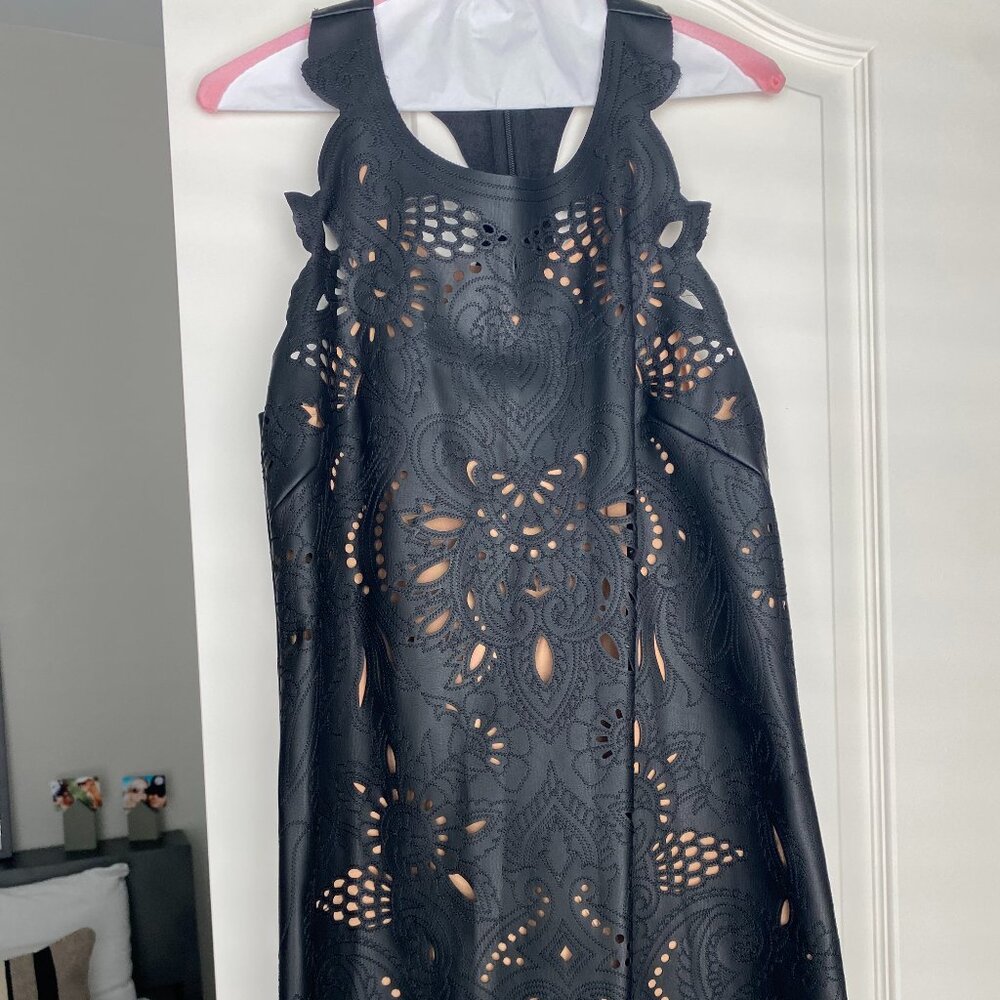 Anthropologie Faux Leather Cutout Mini Dress